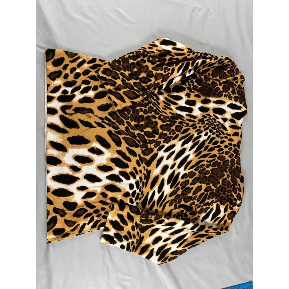 Belldini‎ Womens XL Leopard Print Top Beaded V Neck 3/4 Sleeve Stretch Knit